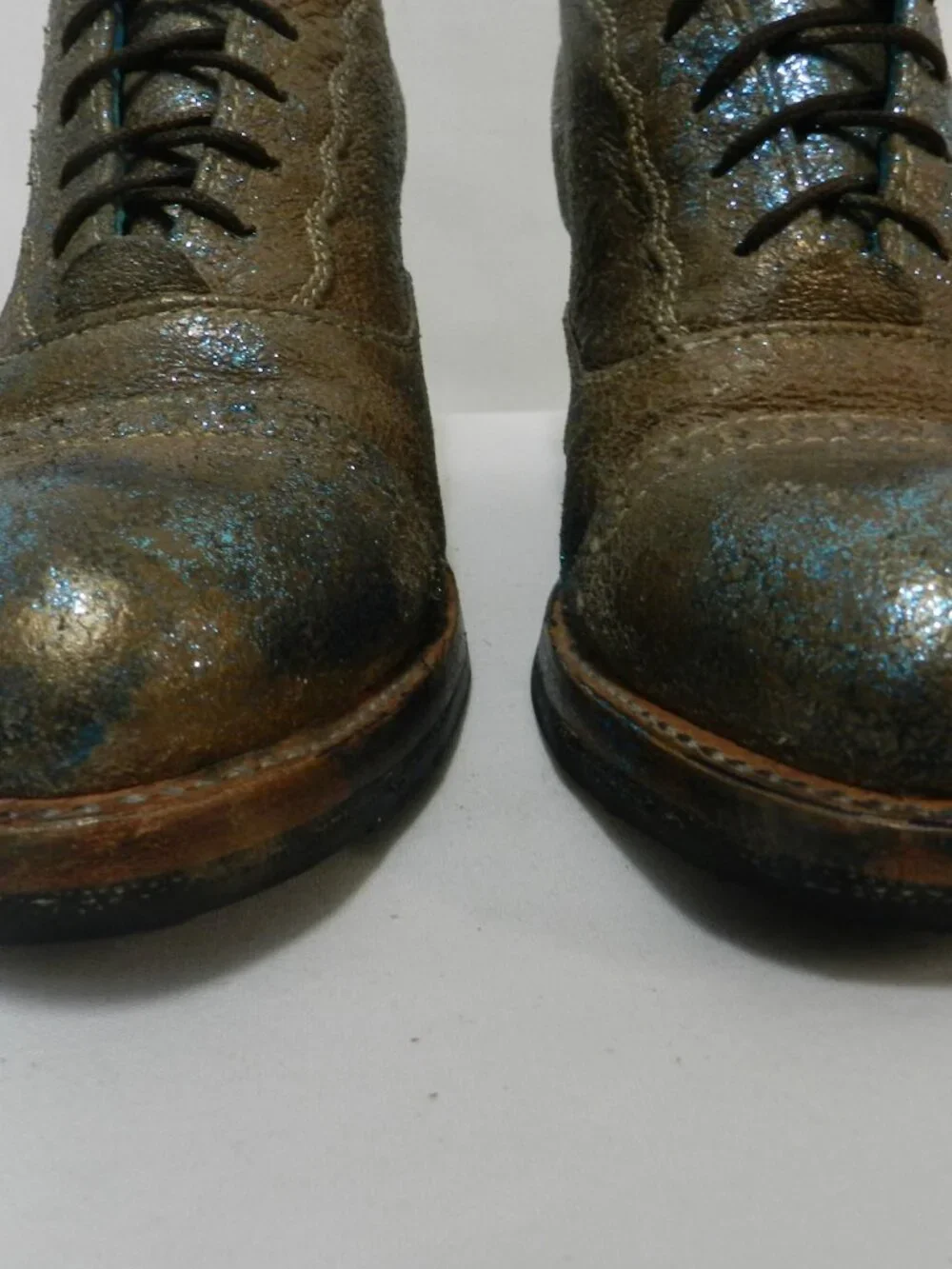 PS Kaufman Crosswalk Leather brown turquoise oxford pumps lace up Size Sz 7.5